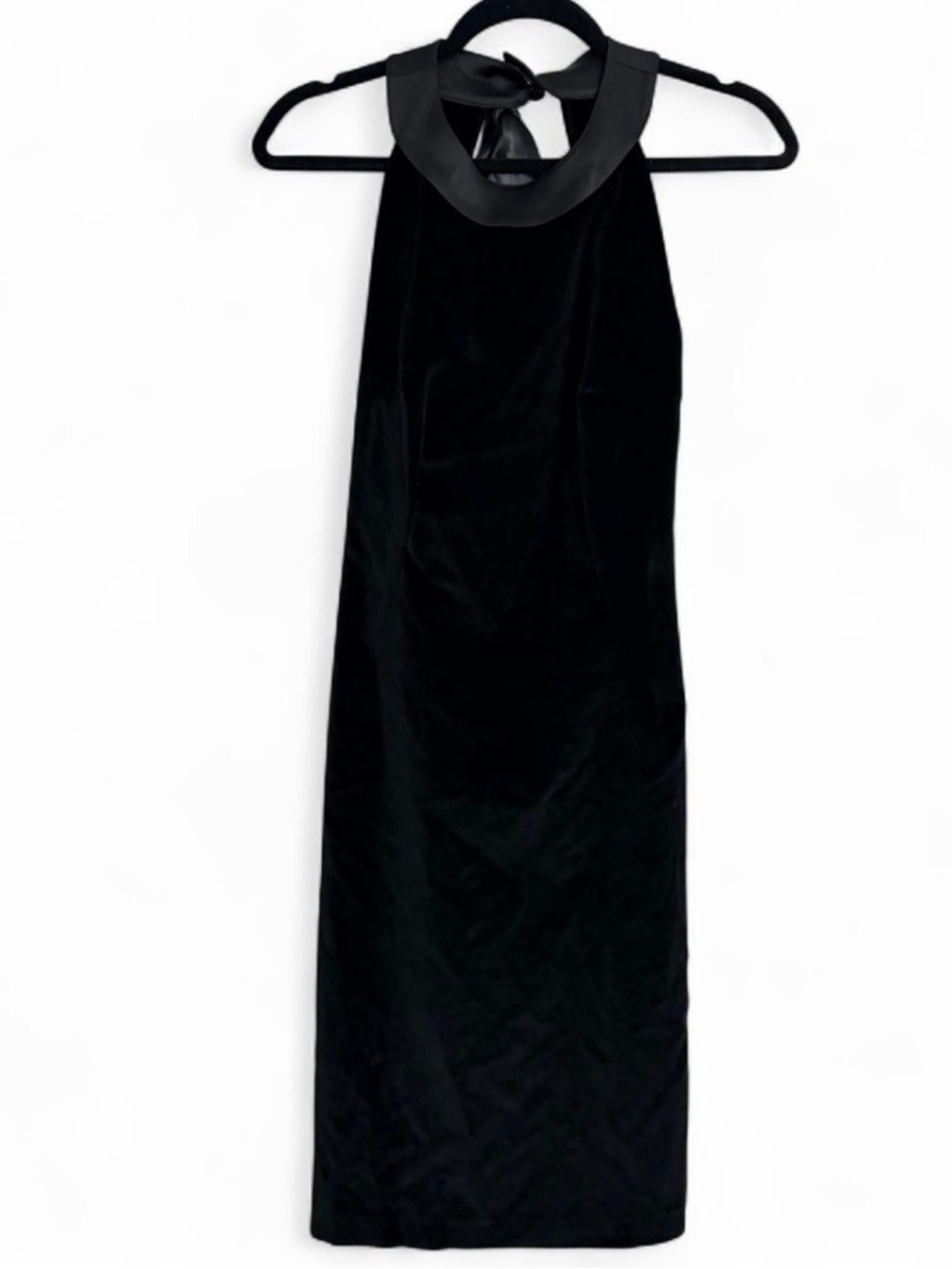 Tara Jarmon 90s black velvet high neck open back halter mini dress 38/ 6 US